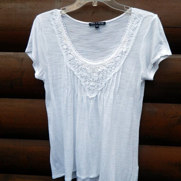 Cable & Gauge Tops Cable Gauge Women White Knit Short Sleeve Boho